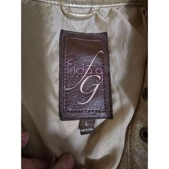 Gold Faux Leather Moto Jacket  Zipper Pockets Snap Collar mob wife 80's retro - Picture 5 of 10